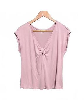 Les Serein Pink Twist Front V-Neck Top MP Coquette Balletcore Cap Sleeve Blouse
